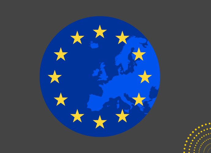 Blue circle with map of Europe and circle of EU stars
